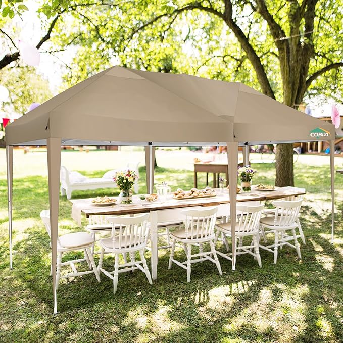 COBIZI Canopy 10x20 Pop Up Canopy Tent 10x20ft Waterproof Easy Up Tents for Parties Wedding Outdoor Commercial Event Gazebo Portable Instant Tent for Backyard Camping Car Port(Khaki