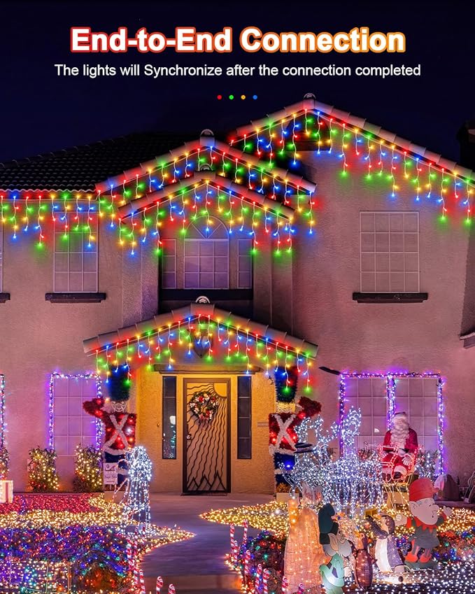 159 FT Christmas Lights Outdoor, 1458 LED Waterproof Outside Christmas Lights Plug in, Timer & Memory, 8 Modes Fairy Lights with 324 Drops for House Eaves Yard Patio Decorations, Multicolor