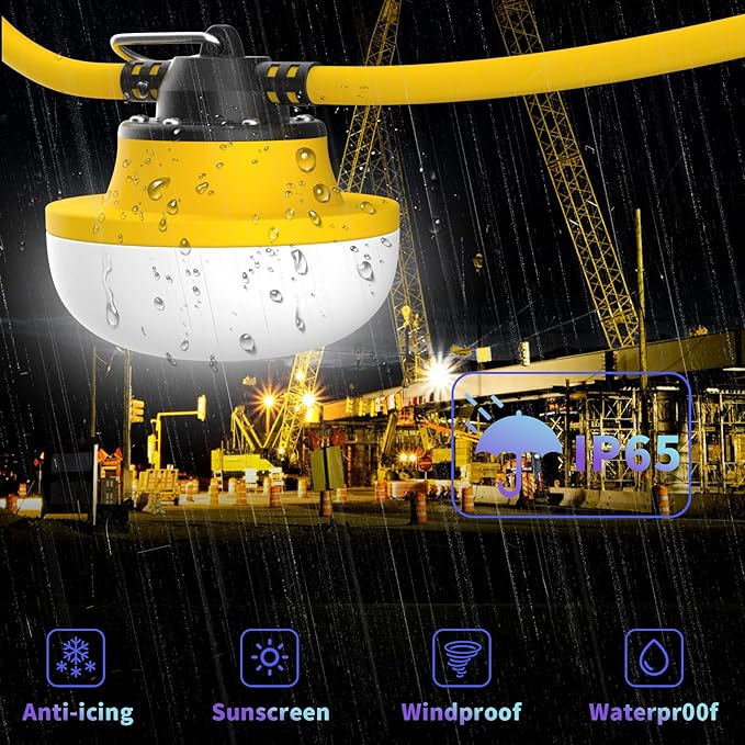 Construction String Lights 100FT with 10 Bulbs 100W 14000Lm Industrial LED String Work Lights 5000K Super Bright Temporary Lighting,for Construction Sites,Renovation, Jobsite,and All Outdoor Lighting
