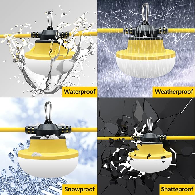 Construction String Lights 100FT with 10 Bulbs 100W 14000Lm Industrial LED String Work Lights 5000K Super Bright Temporary Lighting,for Construction Sites,Renovation, Jobsite,and All Outdoor Lighting