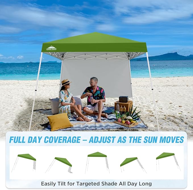 EAGLE PEAK 10x10 Pop Up Canopy Tent with Sidewall, Compact, Portable Slant Leg Instant Sun Shelter for Beach, Sports, & Camping, 10x10 Base 8x8 Top, Green