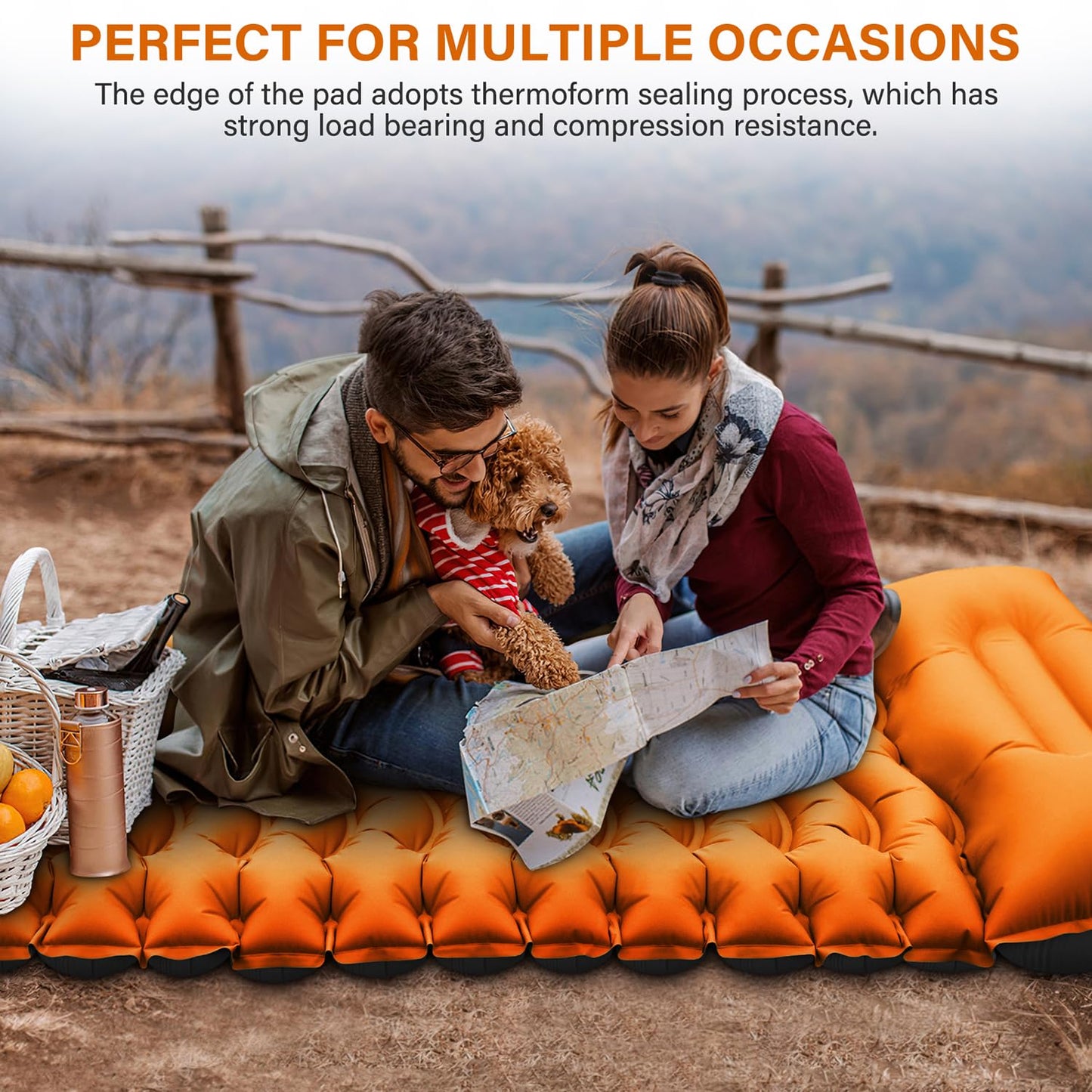 Camping Sleeping Pad, Ultralight Camping Mat with Pillow Built-in Foot Pump Inflatable Sleeping Pads Compact for Camping Backpacking Hiking Traveling - Orange