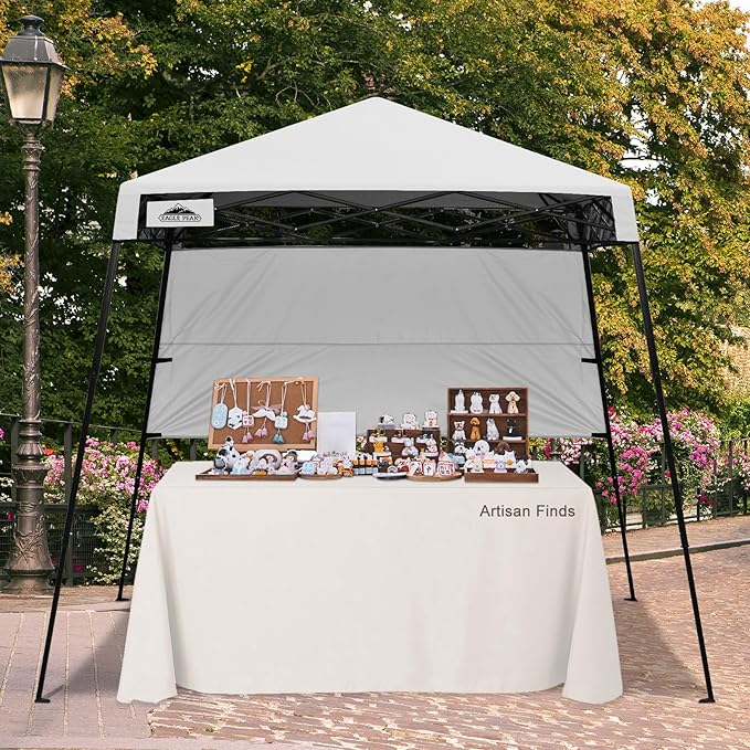 EAGLE PEAK 8x8 Pop Up Canopy Tent with Sidewall, Compact, Portable Slant Leg Instant Sun Shelter for Beach, Sports, & Camping, 8x8 Base 6x6 Top, White
