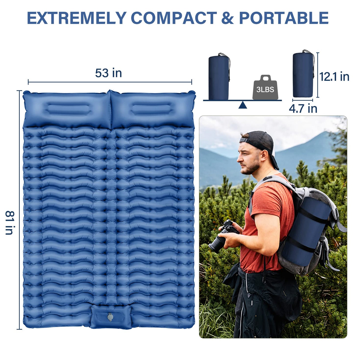Camping Sleeping Pad, Ultralight Camping Mat with Pillow Built-in Foot Pump Inflatable Sleeping Pads Compact for Camping Backpacking Hiking Traveling - Orange