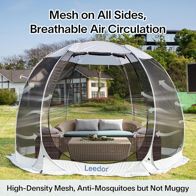 LEEDOR Pop Up Screen House, 6-10-15 Person Outdoor Screen Tent,Camping Screen Room with Carry Bag, Screened Gazebo with Mosquito Netting, Instant UV Resistant Sun Shelter for Garden, Patio, Backyard