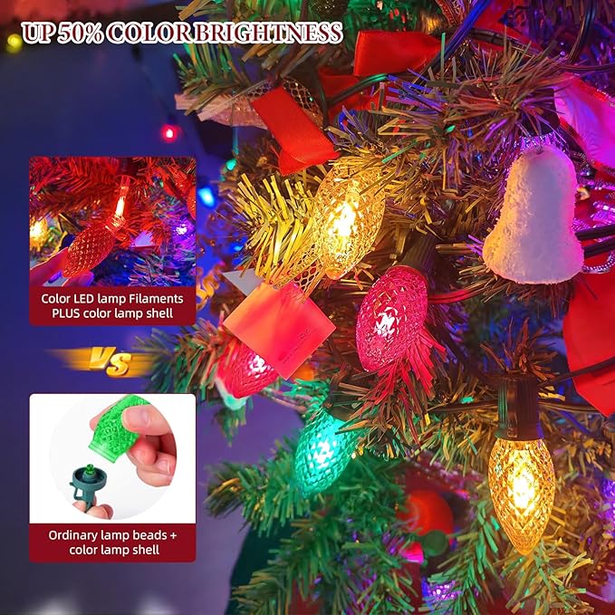 Kawaya Outdoor Christmas C9 LED String Lights - 25ft 25 Bulbs Multi Colored Indoor Decorations, IP65 Commercial Waterproof for Tree, Outside Roof, House, Walkway, Pathway