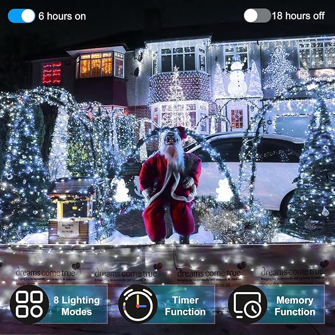 492FT Christmas Lights Outdoor, 1300 LED Extra Long LED String Lights 8 Modes Christmas Tree Lights, with Timer & Momory Function Waterproof Decorations for Xmas Yard Tree Party Home Garden Cool White