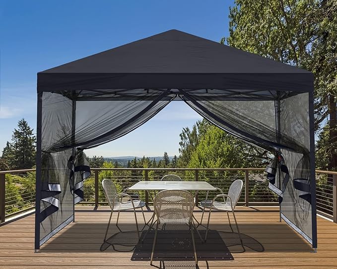 MASTERCANOPY Pop-Up Setup Outdoor Canopy with Netting Screen Walls (10x10, Black)