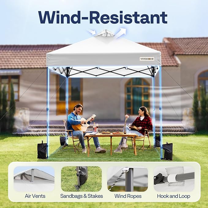 VIVOHOME 8x8ft Pop Up Canopy Tent One Push Setup Outdoor Portable Shelter Tent Heavy Duty with Wheel Carry Bag and 4 Sandbags, White