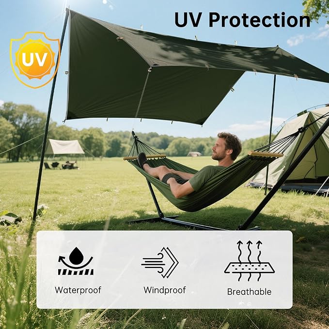 FREE SOLDIER Camping Tarp Waterproof Portable Multifunctional Outdoor Camping Traveling Awning Backpacking Shelter Rain Tarp (Dark Green 10×13ft)