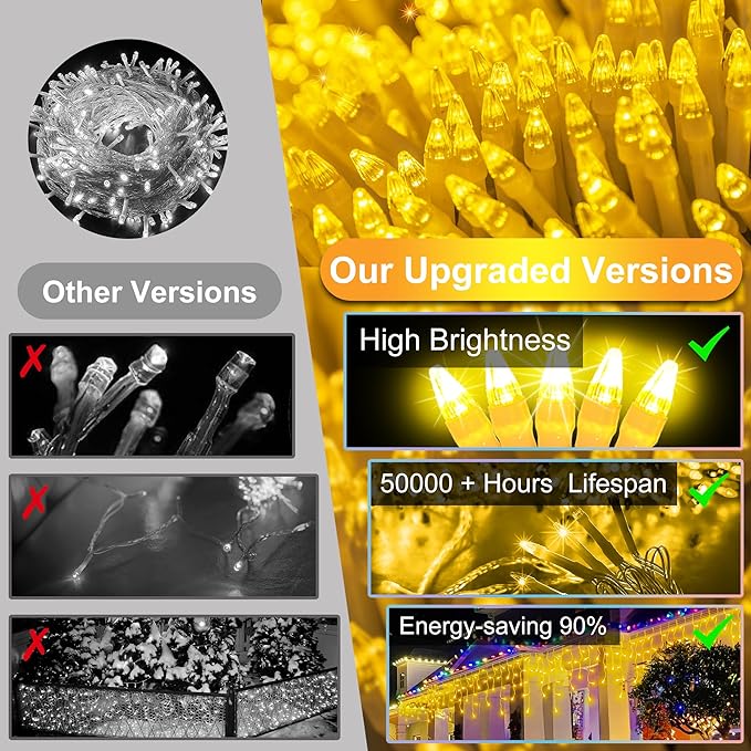 1620 LED 164ft Christmas Icicle Lights Outdoor,8 Modes Fairy Curtain Icicle String Lights with 360 Drops,XKSQ Twinkly Lights Plug in Timer Memory for Holiday Wedding Party (Warm White)