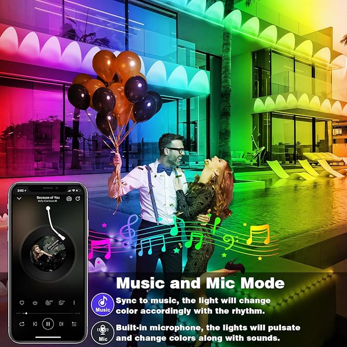 100FT Permanent Outdoor RGB Lights - IP67 Waterproof with Smart App Control Remote, DIY Scene Modes, Music Synchronization, Eaves Lights For Garden Decor, Deck, Christmas, Party, Party, Halloween,Roof