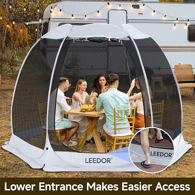LEEDOR Pop Up Screen House, 6-10-15 Person Outdoor Screen Tent,Camping Screen Room with Carry Bag, Screened Gazebo with Mosquito Netting, Instant UV Resistant Sun Shelter for Garden, Patio, Backyard