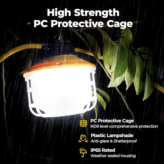 Outdoor Construction LED String Lights with Switch: 3 Prong 100FT 150w 21000lm ETL Certified Bright Industrial Temporary Lighting Hanging IP65 Waterproof Work Light for Attic Jobsite Garage
