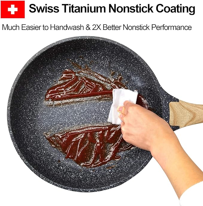 11 Inch Nonstick Skillet Frying Pan Egg Pan Omelet Pan, Nonstick Cookware Granite Coating, 100% PFOA free Cookware Pan, Healthy Nonstick Stone Frying Chef's Pan Skillet