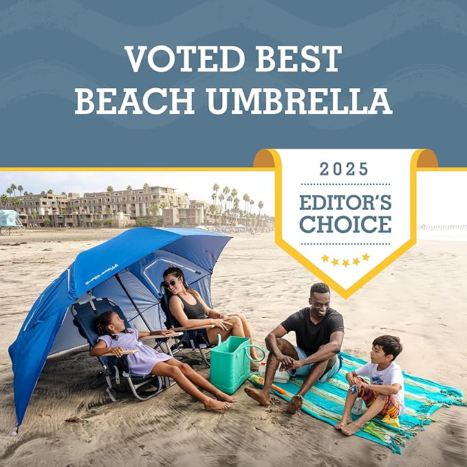 Sport-Brella Super-Brella SPF 50+ Sun and Rain Canopy Umbrella for Camping, Beach and Sports Events (8-Foot, Blue, 2-Pack)
