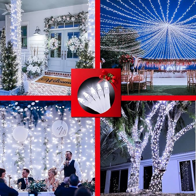 492FT Christmas Lights Outdoor, 1300 LED Extra Long LED String Lights 8 Modes Christmas Tree Lights, with Timer & Momory Function Waterproof Decorations for Xmas Yard Tree Party Home Garden Cool White