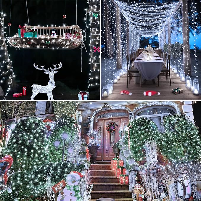 196FT 600LED Christmas Lights Outdoor Waterproof, White String Light with Remote, 8 Modes Christmas Tree Lights Plug in Twinkle Fairy Light for Classroom Holiday Xmas Party Decor