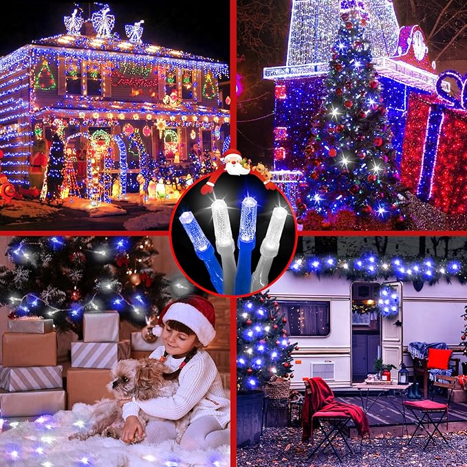 XURISEN Upgraded 403FT 1000 LED Christmas Lights Outdoor, Super Long String Lights 8 Modes & Memory Timer Plug in Fairy Lights for Home Xmas Tree Party Wedding Decor -Blue and White