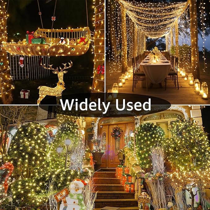 196 FT 600 LED Christmas Lights Outdoor Waterproof, Warm White Christmas Lights with Remote, String Lights for Xmas Party Classroom Wedding Holiday Decor