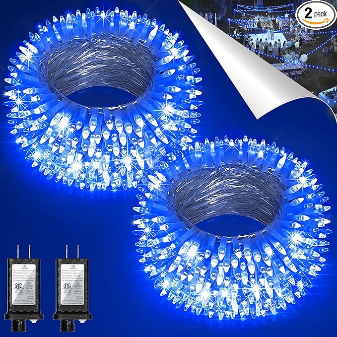 2 Pack Total 200FT 600 LED Christmas String Lights, Fairy Tree Lights Indoor Outdoor Connectable, 8 Modes & Timer LED String Lights for Bedroom, Home, Tree, Yard, Door, Wedding, Xmas Decore (Blue)