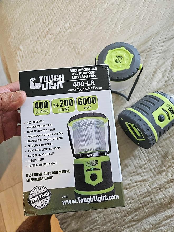 USB Rechargeable Camping Lantern, 400 Lumens LED Lantern, Hanging Tent Lamp, 6000mAh Power Bank, 200 Hour, 6 Modes, for Outdoors & Emergency