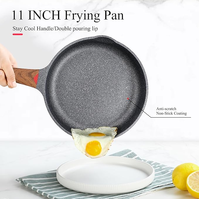 Vinchef 11" Non Stick Frying Pans, Skillet with Lid Used for All Stoves, Induction Non Toxic Cookware, Cooking Pans Nonstick Capable of Kitchen