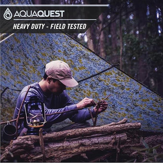AquaQuest Defender Tarp – 100% Waterproof (20,000mm) Heavy-Duty Shelter for Camping, Bushcraft, Survival, Hammock, Basecamp, Hunting, Hiking & All-Season Use – 30 Options Available: 5 Sizes & 6 Colors