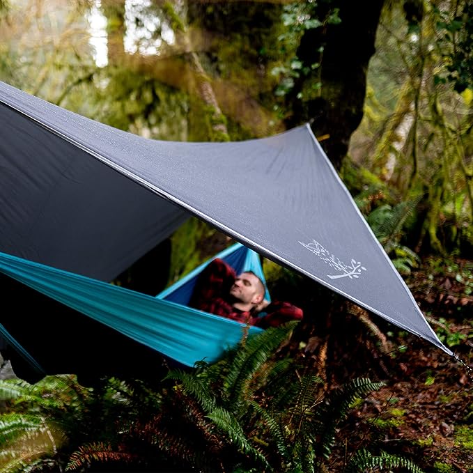 Wise Owl Outfitters Hammock Rain Fly – Waterproof Camping Tarp Cover with Tent Stakes & Carry Bag, Ultralight Shelter for Backpacking & Outdoor Shade