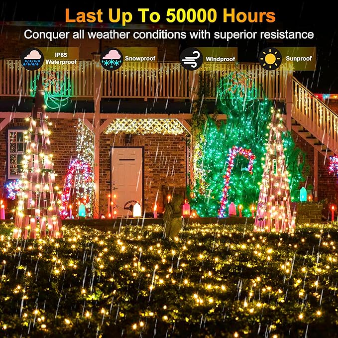 492FT Christmas Lights Outdoor, 1300 LED Extra Long LED String Lights 8 Modes Christmas Tree Lights, with Timer & Momory Function Waterproof Decorations for Xmas Yard Tree Party Home Garden Warm White