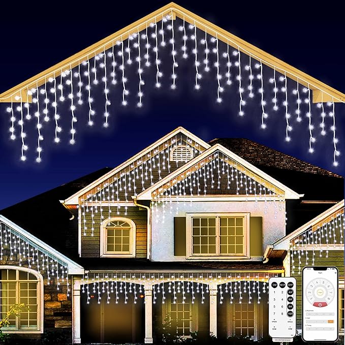 Christmas String Lights Outdoor - 49Ft/15M 640 LED 8 Modes with Remote Control and App Waterproof Christmas Lights for Patio Yard Garden Wedding Party-White