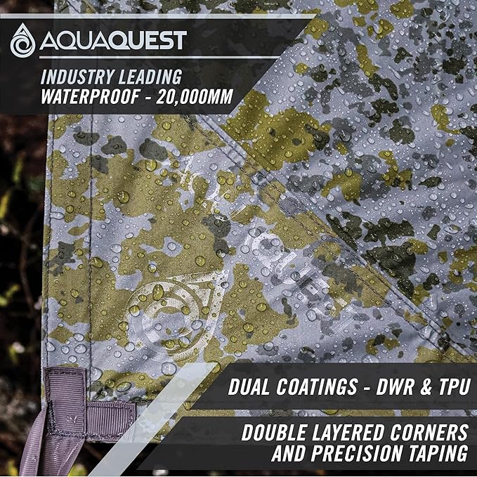 AquaQuest Defender Tarp – 100% Waterproof (20,000mm) Heavy-Duty Shelter for Camping, Bushcraft, Survival, Hammock, Basecamp, Hunting, Hiking & All-Season Use – 30 Options Available: 5 Sizes & 6 Colors
