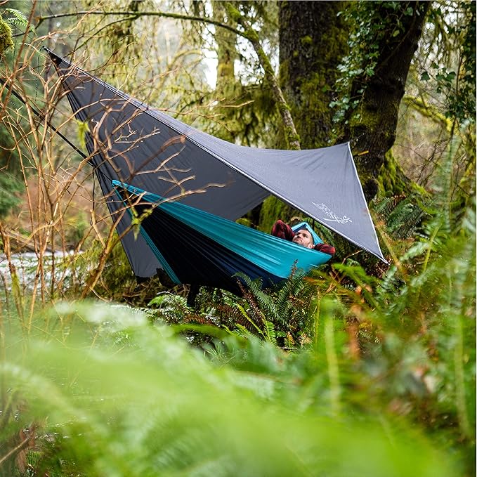 Wise Owl Outfitters Hammock Rain Fly – Waterproof Camping Tarp Cover with Tent Stakes & Carry Bag, Ultralight Shelter for Backpacking & Outdoor Shade