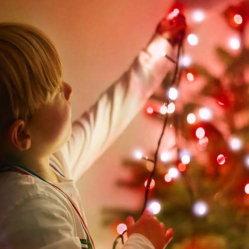 75.8 FT 200 LED Red and White Christmas Lights Outdoor Indoor, Timer & Memory Function & 8 Modes, Extendable Green Wire, Waterproof Fairy Twinkle Lights for Xmas Tree Holiday Party Garden Yard Decor