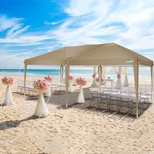 COBIZI Canopy 10x20 Pop Up Canopy Tent 10x20ft Waterproof Easy Up Tents for Parties Wedding Outdoor Commercial Event Gazebo Portable Instant Tent for Backyard Camping Car Port(Khaki
