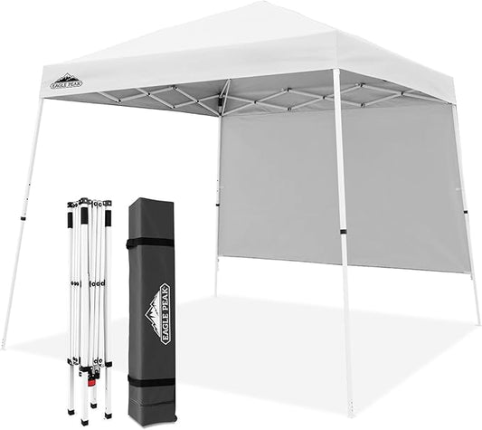 EAGLE PEAK 10x10 Pop Up Canopy Tent with Sidewall, Compact, Portable Slant Leg Instant Sun Shelter for Beach, Sports, & Camping, 10x10 Base 8x8 Top, White