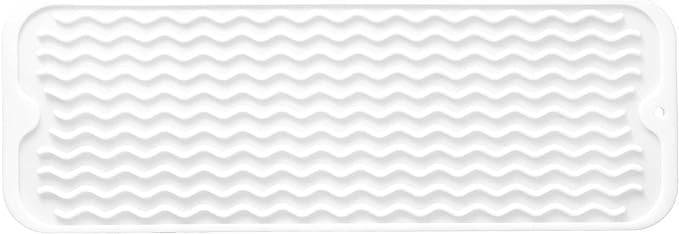 Silicone Dish Drying Mat for Multiple Usage,Easy clean,Eco-friendly,Heat-resistant Silicone Mat for Kitchen Counter,Sink,Bar,Bottle,or Cup White M 17 inches x 6 inches