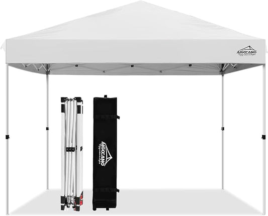 Pop up Canopy Tent,10x10 Instant Outdoor Canopy for Parties with Wheeled Bag,White