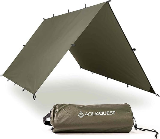 AquaQuest Defender Tarp – 100% Waterproof (20,000mm) Heavy-Duty Shelter for Camping, Bushcraft, Survival, Hammock, Basecamp, Hunting, Hiking & All-Season Use – 30 Options Available: 5 Sizes & 6 Colors