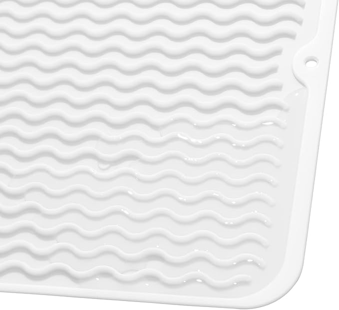 Silicone Dish Drying Mat for Multiple Usage,Easy clean,Eco-friendly,Heat-resistant Silicone Mat for Kitchen Counter or Sink,Refrigerator or Drawer liner White M 12 inches x 12 inches