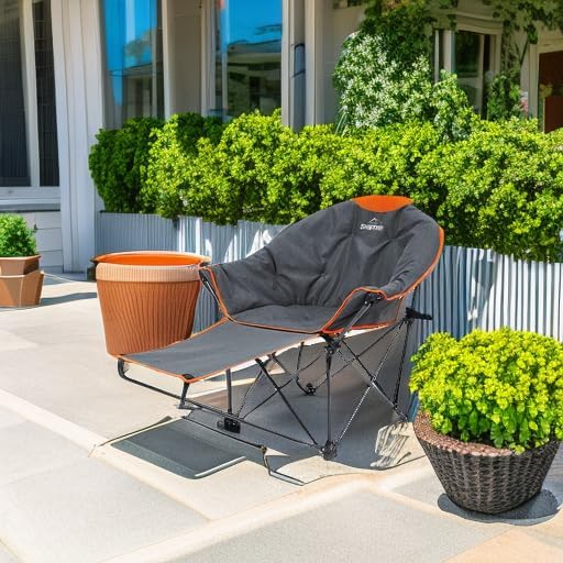 OUTDOOR LIVING SUNTIME Oversized Padded Moon Round Saucer Sofa Chair, Portable Folding Camping Chair, with Removable Footrest, Carry Bag - Orange