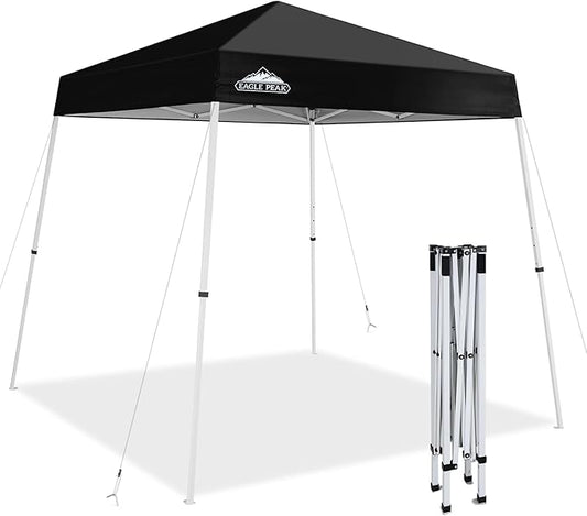 EAGLE PEAK 8x8 Slant Leg Pop-up Canopy Tent Easy One Person Setup Instant Outdoor Beach Canopy Folding Portable Sports Shelter 8x8 Base 6x6 Top (Black)