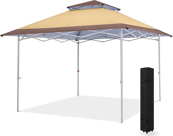MASTERCANOPY 13x13 Pop-Up Canopy Tent Instant Shelter Outdoor Canopy with Wheeled Bag (Brown&Khaki)