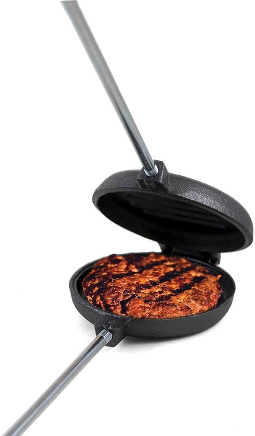 Coghlan's Pre-Seasoned Cast Iron Broiler with Removable Handles, Break-Apart Hinge – Ideal for Grilling Burgers, Steaks, and Roasting Vegetables Over Campfires or BBQs – Compact and Easy to Clean