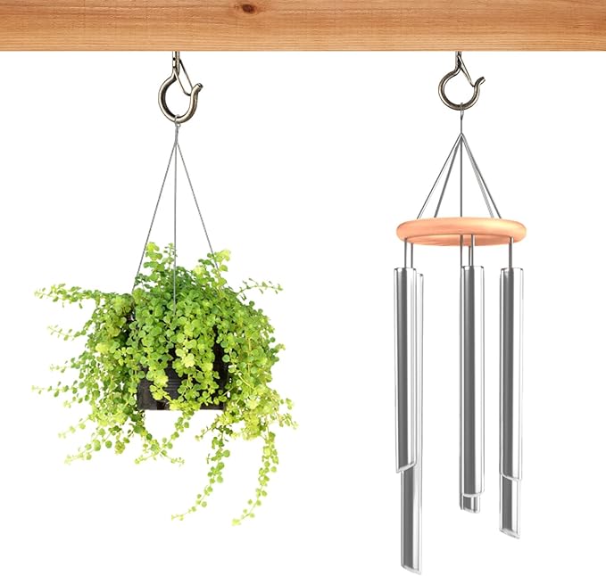 12 PCS Q-Hanger Hooks, Screw Hooks for Outdoor String Lights, Safety Buckle Design Cup Eye Hook for Hanging Christmas Lights, Plants, Wind Chimes, Mounted on Wall Ceiling, Windproof, Copper