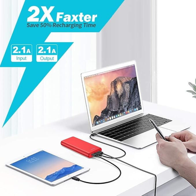 Portable Charger Power Bank 26800mah,Ultra-High Capacity Safer External Cell Phone Battery Pack,2 USB Output High Speed Charging Power bank Compatible with iPhone 16 15 14 13 12 Samsung Android LG-Red
