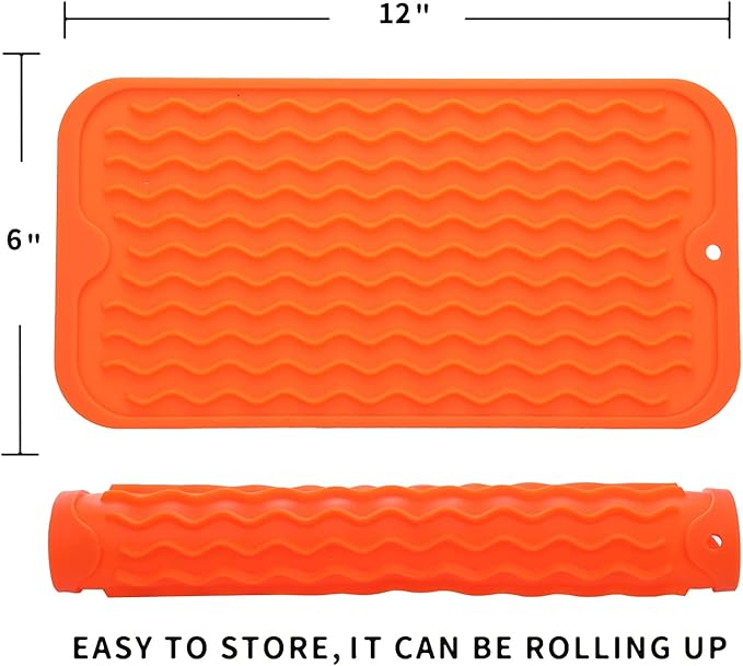 Silicone Dish Drying Mat for Multiple Usage,Easy clean,Eco-friendly,Heat-resistant Silicone Mat for Kitchen Counter or Sink,Refrigerator or Drawer Liner Orange S 12 inches x 6 inches