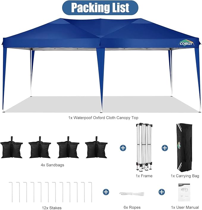 COBIZI 10x20 Pop Up Canopy Tent 10x20ft Waterproof Party Easy Up Canopy Tents for Parties Wedding Outdoor Commercial Event Gazebo Portable Instant Tent for Backyard Camping Carport, Navy Blue