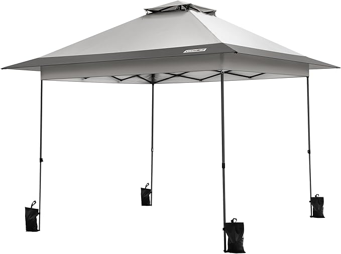 VIVOHOME10x10ft Pop Up Canopy Tent One Push Setup Outdoor Portable Shelter Tent Heavy Duty with Wheel Carry Bag and 4 Sandbags,2 Tiers Roof for Patio Garden Backyard, Gray