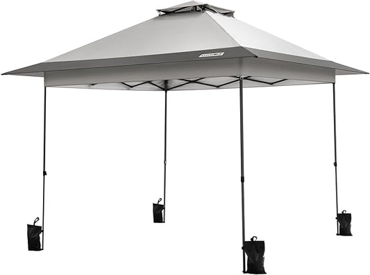 VIVOHOME10x10ft Pop Up Canopy Tent One Push Setup Outdoor Portable Shelter Tent Heavy Duty with Wheel Carry Bag and 4 Sandbags,2 Tiers Roof for Patio Garden Backyard, Gray